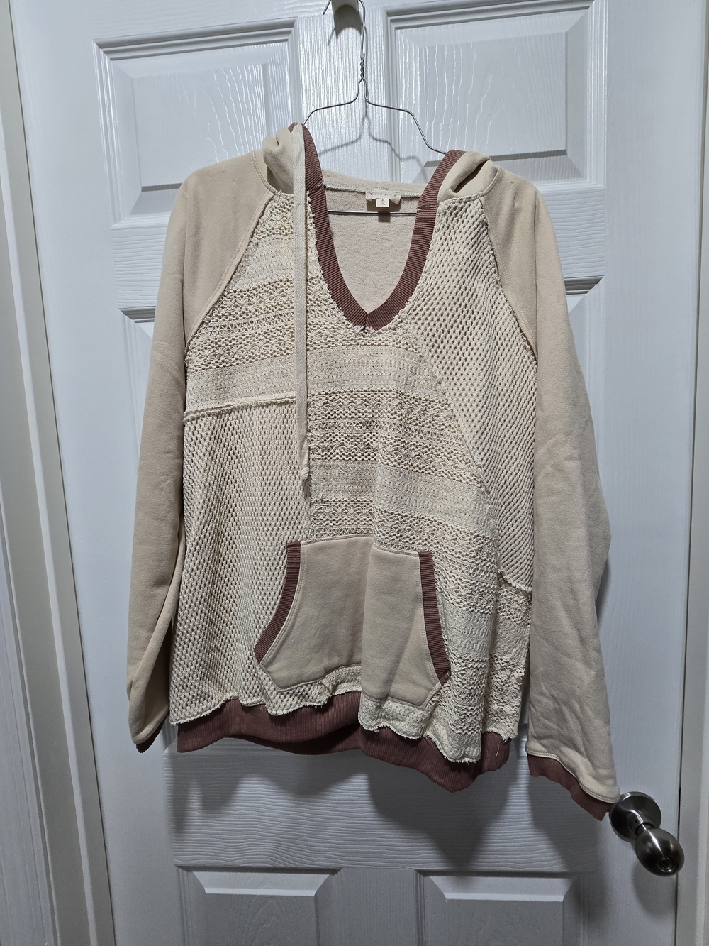 Hem & Thread Cream Hoodie with Lace Trim